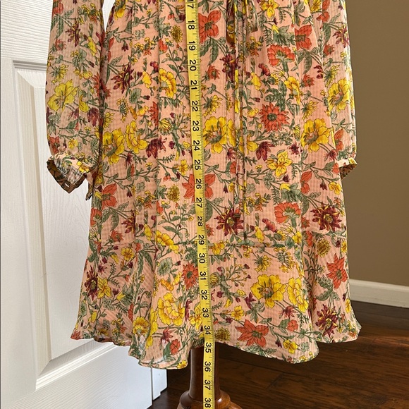 New LOFT M Garden Flounce Peach Floral A Line Long Sleeve Pink NWOT Size Medium - Picture 4 of 9